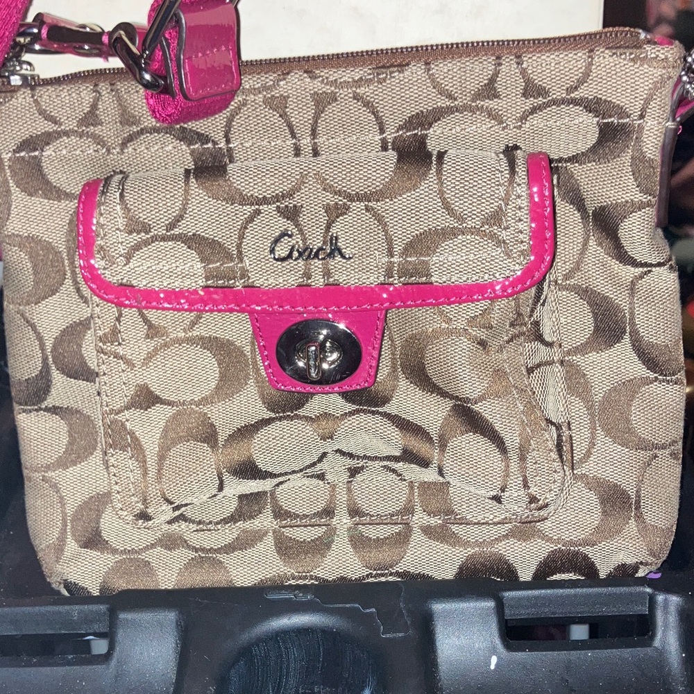 Coach Tan and Pink Shoulder Bag